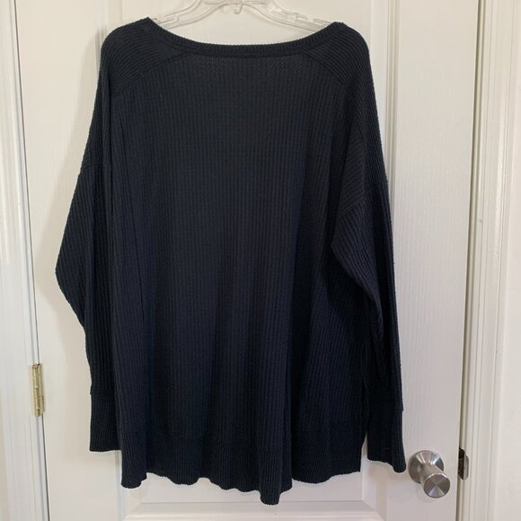 So Cozy Waffle Knit Top V-Neck Thermal Pullover Long Sleeve Black Size XXL - Picture 2 of 5